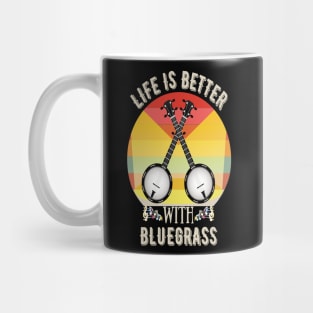 Life Is Better With Bluegrass, Retro Sunset Banjo Player Gift Mug